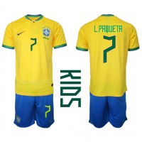 Dres Brazil Lucas Paqueta #7 Domaci za djecu SP 2022 Kratak Rukav (+ kratke hlače)